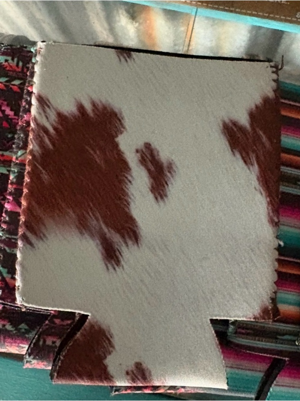 Cowhide Print Can Cooler - White and Brown